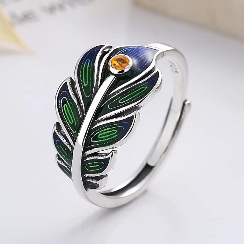 Peacock Feather Adjustable Ring Fashion Enamel CZ Open Extendable Knuckle Middle Finger Rings Personalized Gifts for Women Mom Bff Comfort Fit Ethnic Style Boho Delicate Jewelry - Image 6
