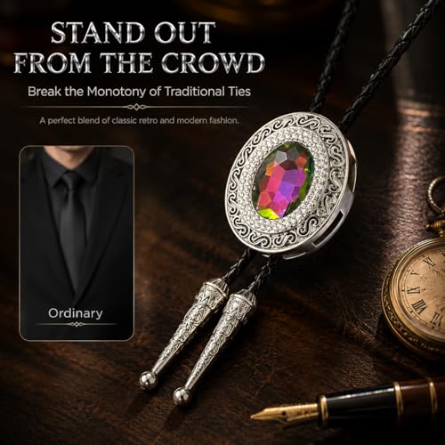 Image of Western Bolo Tie Cowboy Bolo Ties Rhinestone Necklace Bola Tie for Men Women