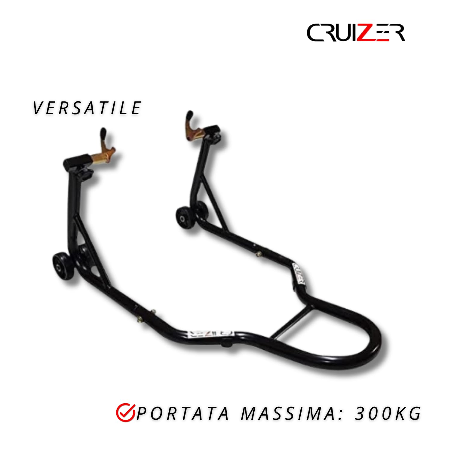 Cruizer Cavalletto Posteriore Alza Moto Attacchi a Forchetta Regolabile con 4 Ruote Sottostanti Barre Rinforzi Laterali con Portata Max 300 Kg