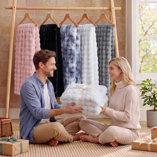 Cuddleux Gray Faux Fur Throw Blanket, Soft Fuzzy Blanket 50x60inch - image 6