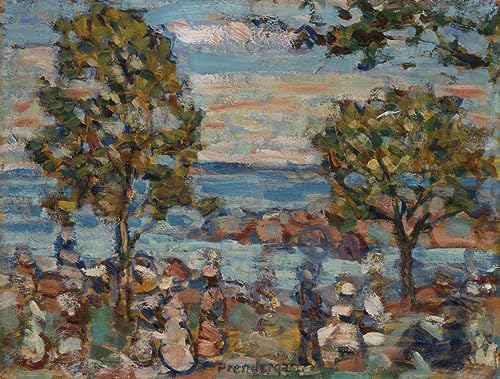 Affiche toile scène de plage avec deux arbres, grand format pour salon lumineux