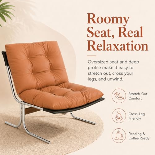 Sillón sin brazos Piel sintética Marrón miniatura 3