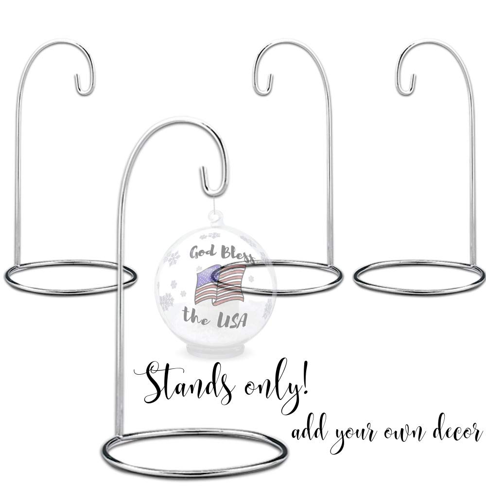 BANBERRY DESIGNS Ornament Stands - Set of 4 Silver Christmas Holders - Chrome Finished Metal 9-Inch Tall - Air Plant Terrarium - Christmas Ornament Collection Display