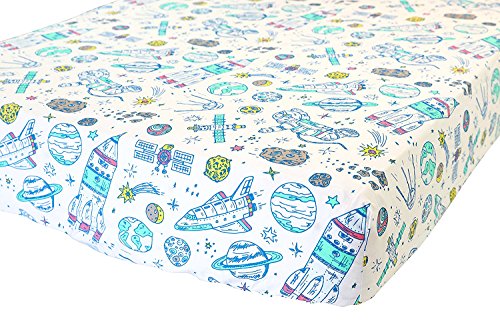 Image of 100% Cotton Fitted Crib Sheet - Premium Baby Bedding - Soft, Breathable & Durable - Space Print