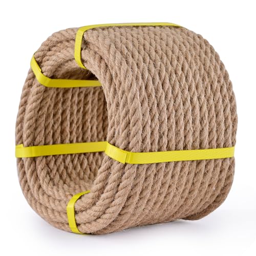 Jute Rope 1/2 Inch x 100Ft Natural Hemp Rope Thick Heavy Duty Twisted Cord for Swing Tug of War Hammock Craft Nautical Hunting & Landscaping