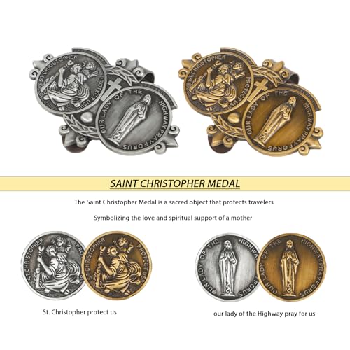 Image of 2-Pack St. Christopher Medal &Virgin Mary the Highway for Gold Car Visor Clip, Religious Catholic Medal for Driving Safety, Spiritual Gift for Men, Women, Teens & Parents