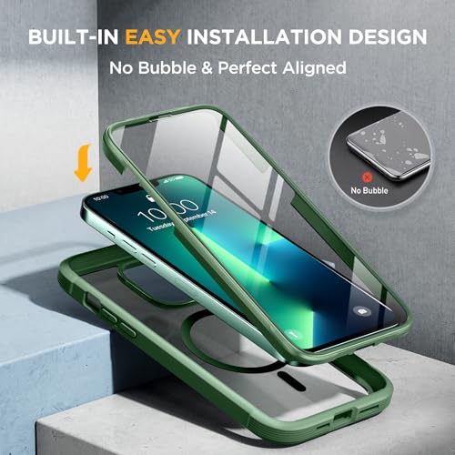 Image of Miracase for iPhone 13 Pro Case 6.1 inch,Full-Body Protection,Clear Bumper Case with Built-in 9H Tempered Glass Screen Protector,Military-Grade Drop Protection Outdoor Phone Case for iPhone 13 Pro,Green