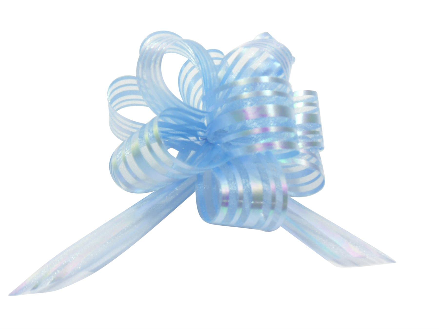 Small Organza Pom Pom Pull Bow - Light Blue - Pack of 3