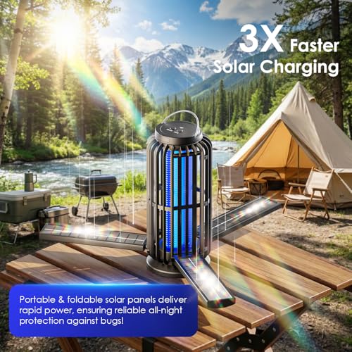 Image of TYPEC 2 Pack Solar Bug Zapper, 3 Solar Charging Panels, 4200V Mosquito Zapper, Auto On /Off LED Light, IP67 Waterproof, USB-C & Solar Powered, Indoor Outdoor Insect Killer for Yard Patio Garden