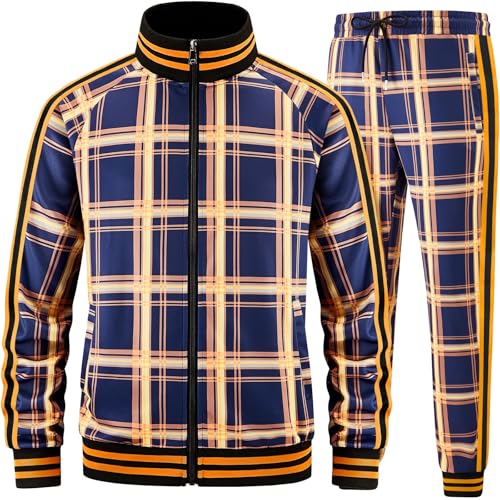 Aeeleire Track Suits for Men Set Plaid Tracksuit Mens Sweatsuits 2 Piece Sport Jogger Sweat Suits Clothes Jogging Outfits Purple JM-C03-M