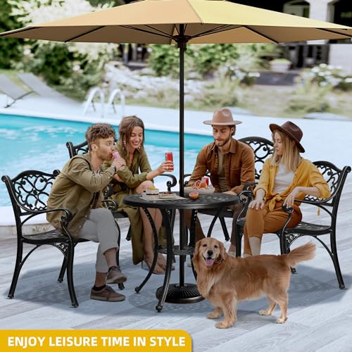 DWVO-30-Inches-Round-Patio-Dining-Table-with-Umbrella-Hole-Antique-Cast-Aluminum-Outdoor-Bistro-Table-Outdoor-Side-Table-for-Backyard-Garden-Patio-Porch-Black DWVO 30 Inches Round Patio Dining Table with Umbrella Hole Antique Cast Aluminum Outdoor Bistro Table Outdoor Side Table for Backyard Garden Patio Porch Black