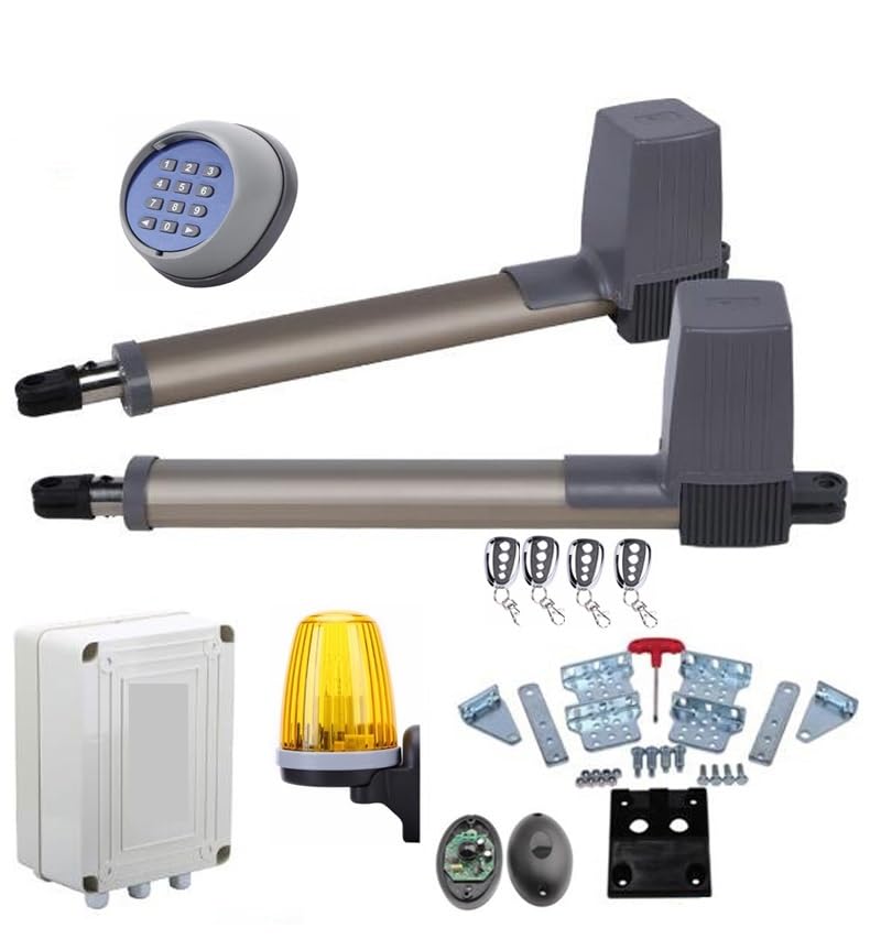 Abrepuertas Automático, Operador de motor abridor puerta batiente dual 300 kg y 24 V CC (fotocélula, lámpara, teclado, gsm, cerradura opcional)(GSM module kit)