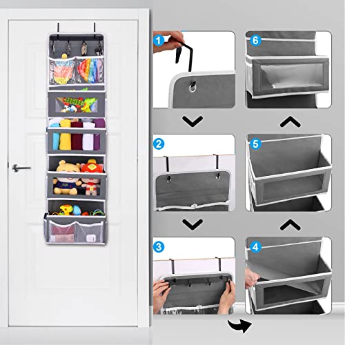Over The Door Organizer, Kohuijoo Hanging Door Organizer Baby Nursery Closet Bathroom Door Storage Organizer With Door Rack And Clear Window And 16 Large Pockets For Cosmetics, Toys And Sundries (Gray) #TOP3