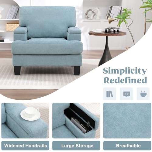 Image of Accent Chair Set of 2, Modern Upholstered Reading Living Room Chairs with Storage Armrest, Comfy Large Armchair, Fabric Single Sofa Chair for Bedroom (Green)
