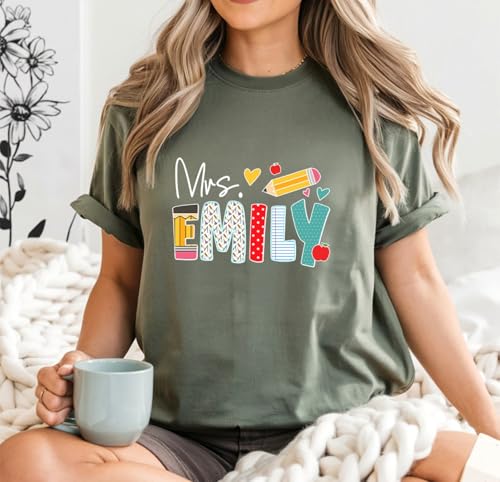 Custom Teacher T-Shirts, Personalized Shirts with Name, Back to School Gifts, Women's White Teacher Outfit4