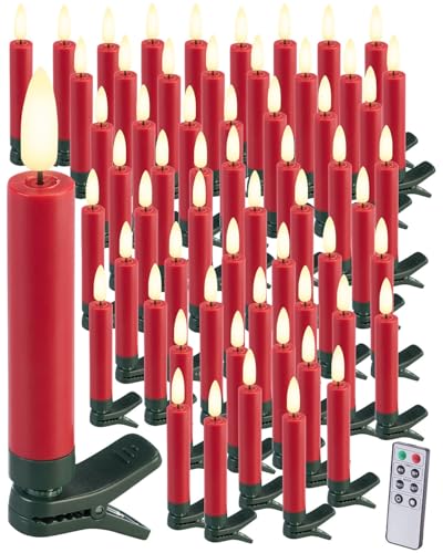 Lunartec Kabellose LED-Baumkerzen: 60er-Set LED-Weihnachtsbaumkerzen...