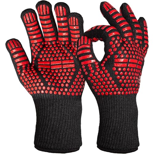 Feuerfeste Handschuhe : 2x BBQ Grill Handschuh – 800 Grad Hitzeschutz – Herren Hitzebeständig – – Kaminhandschuhe feuerfest – Unisex Ofenhandschuhe OVERGRILL