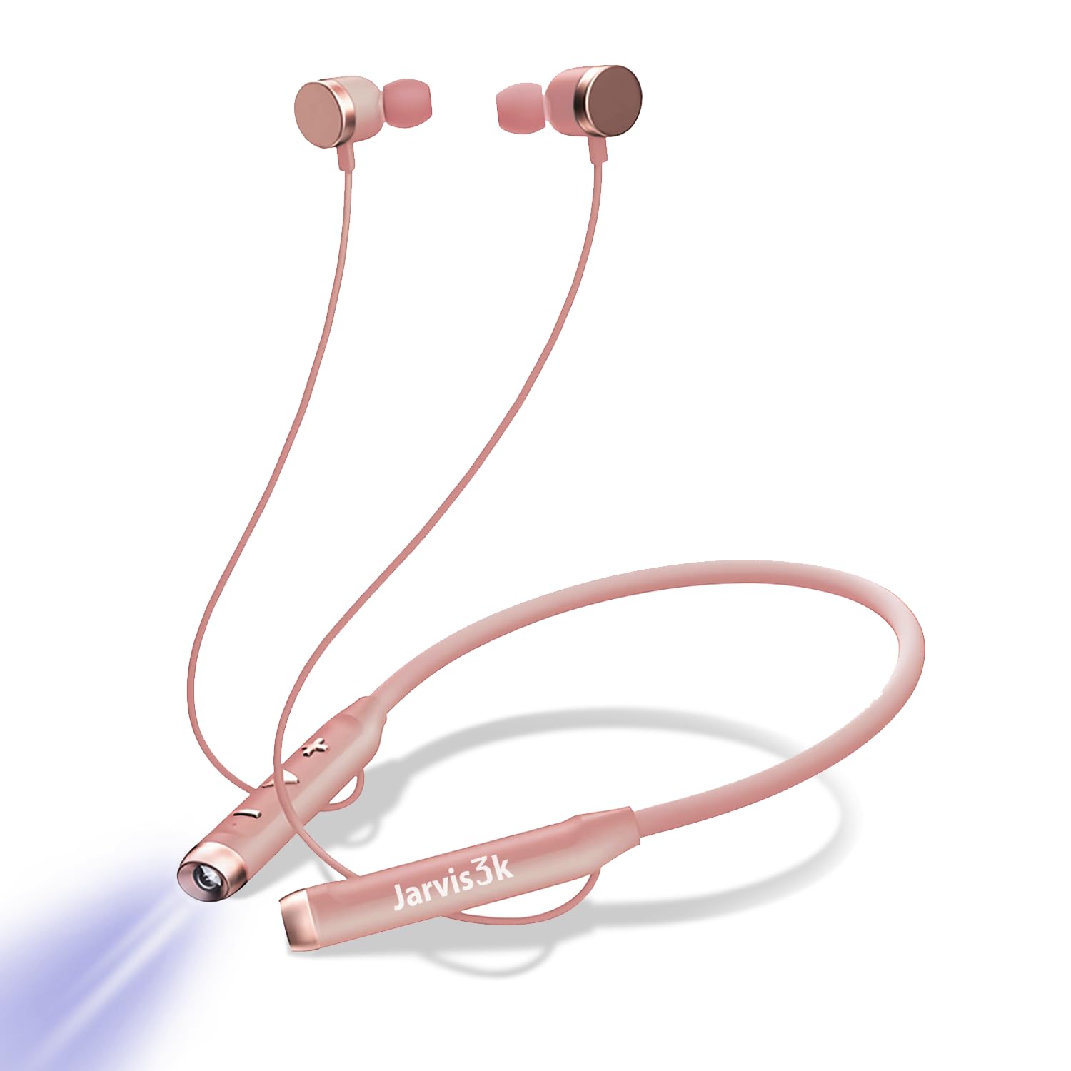 Jarvis3k Flashlight Wireless Headphones Neck Reading Light Bluetooth HQ Sound USB-C Fast Charging Long Battery Life Use Anytime Anywhere (Pink)