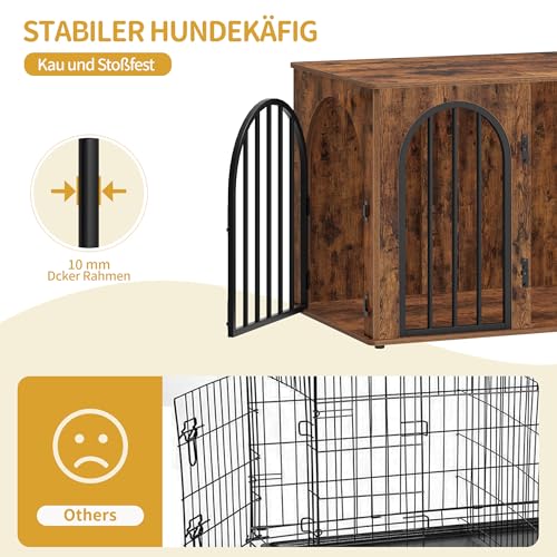 Hzuaneri Hundekäfig Möbel, 80cm Hundebox für Zuhause, 3 Türen, Bogentür, Moderne Hundebox Indoor für Hunde, Beistelltisch, Hundekäfig Hochbelastbar, 80 x 56 x 61 cm, Vintagebraun DFC85101B
