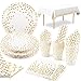 16 Invitados Platos Desechables Cumpleaños Blanco Platos Desechables Biodegradables Vasos Servilletas Pajitas de Papel Mantel Fiesta Boda Aniversario Navidad Platos Carton Blanco y Dorados