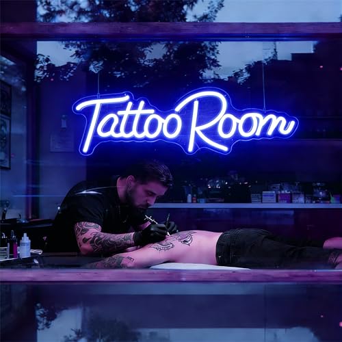 Image of Tattoo Salon LED Neon Sign | 16.5x5.8 Inch Dimmable Wall Decor Light USB Powered Shop Window Light Up Sign, Gifts for Tattoo Artists