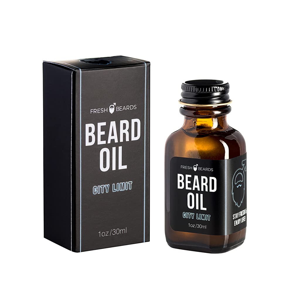 Fresh Beards City Limit Beard Oil - Teakwood & Lavender Fragrance - Scented Mens Beard and Mustache Oil - Soothing Anti-Itch Moisturizer & Softener for Dandruff Prevention and Healthy Beard Growth
