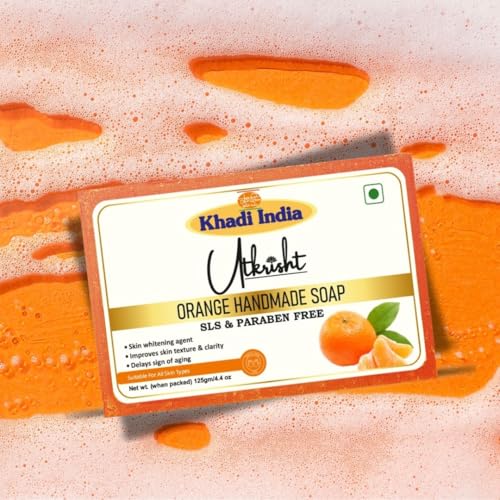 Image of Khadi Orange Handmade Bathing Soap Bar 125g (Pack of 2) | Natural & Herbal|Enriched with Vitamin C & Essential Oils|Balances Oil Production|Gently exfoliates for Glowing Skin|All Skin Types