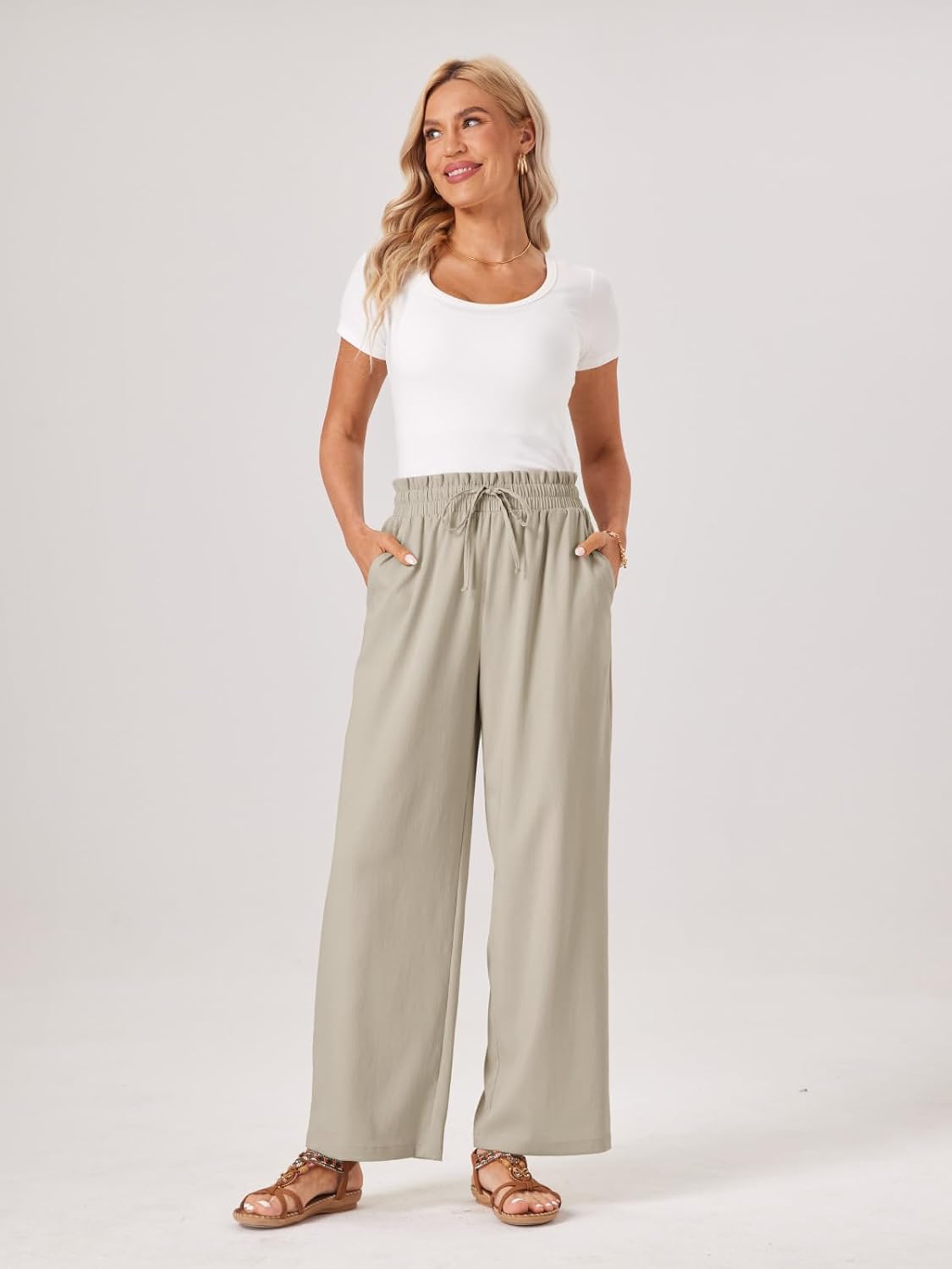 Womens Palazzo Pants Wide Leg High Waist Flowy 2026 Casual Summer Linen Beach Loose Comfy Boho Pants with Pockets - Image 2