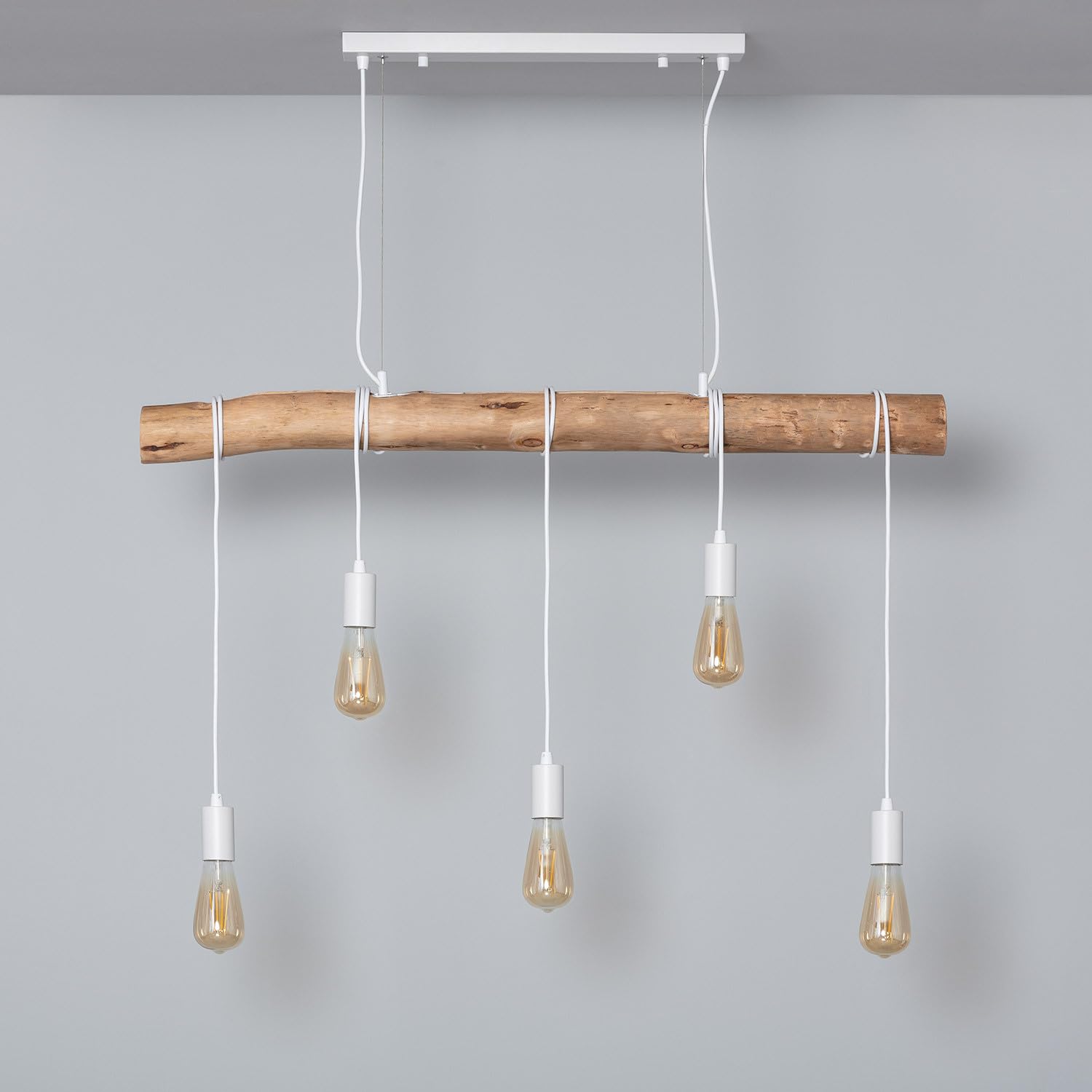 LEDKIA Lámpara Colgante Metal y Madera Yagis Blanco | CasquilloE27