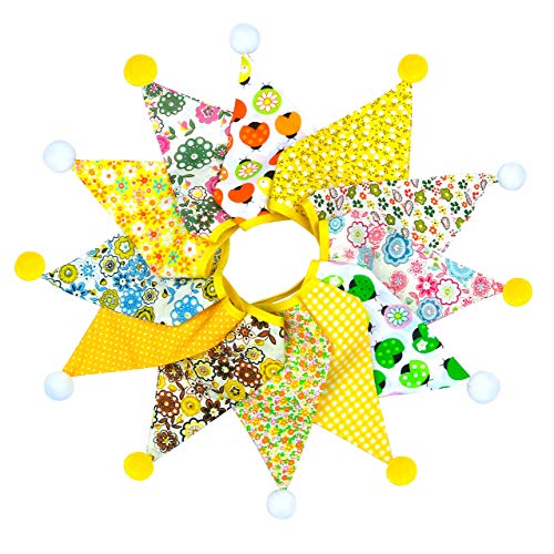4 Meters / 13 Feet Triangle Bunting Flags Vintage Floral Pom Pom Cotton Banner Kit Pennant Garland for Home ,Birthday Parties, Baby Shower,Festivals,Nursery,Outdoor Hanging Decoration (Yellow)