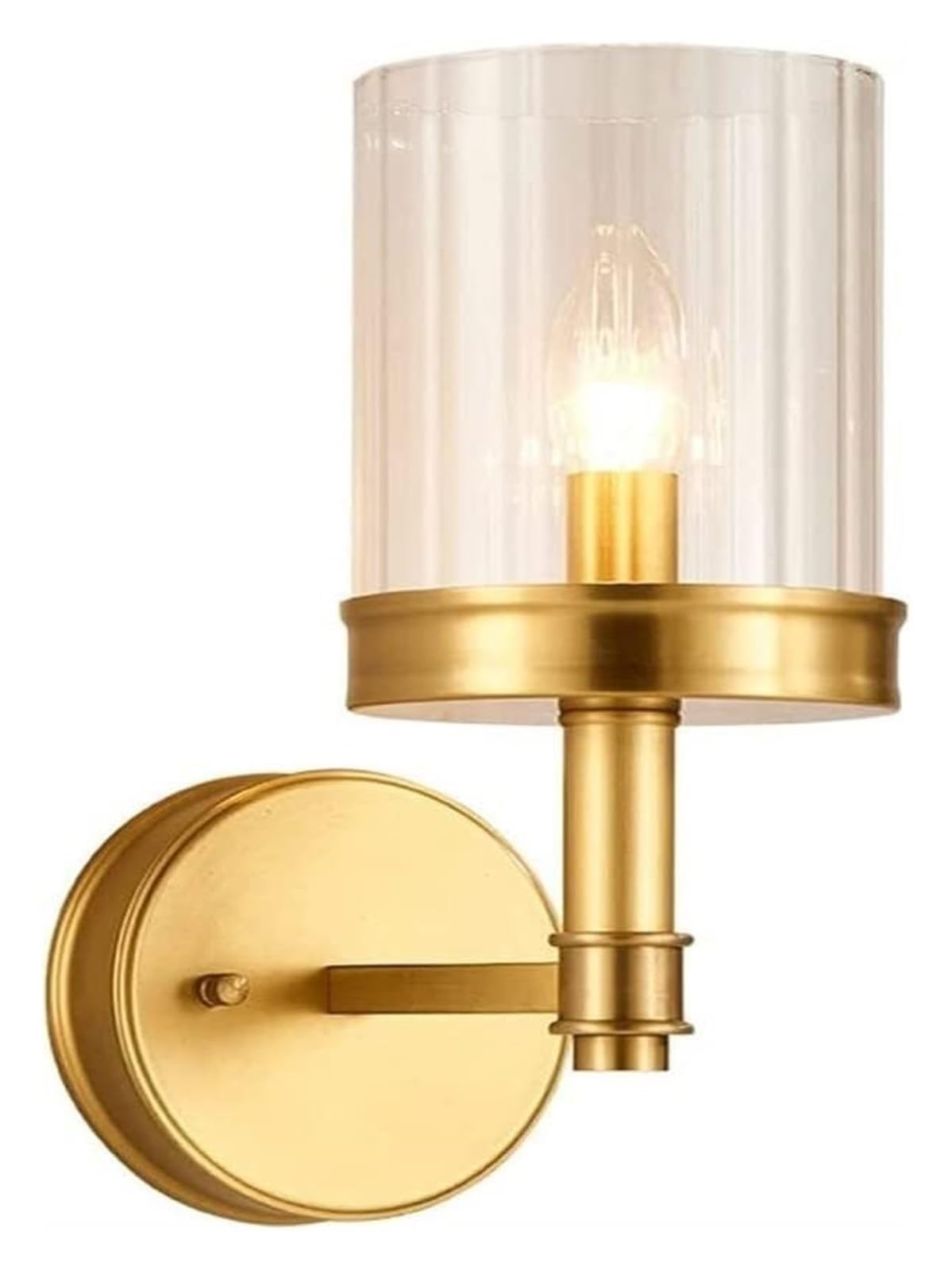 ZTCHSENZT Wall Lamp Glass Cylindrical Lampshade Design Wall Sconce Lighting Fixture Copper Bedside Reading Lamp E14 Lamp Holder Wall Mount Sconce Fixture Compatible with Living Roo