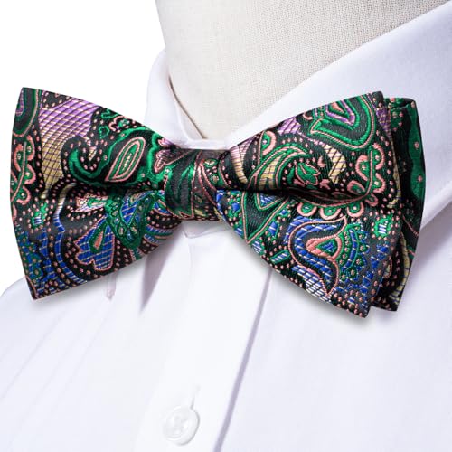 Image of Hi-Tie Bow Ties for Men Pre-Tied Pocket Square with Cufflinks Mens Bowtie Sets for Wedding Formal Party