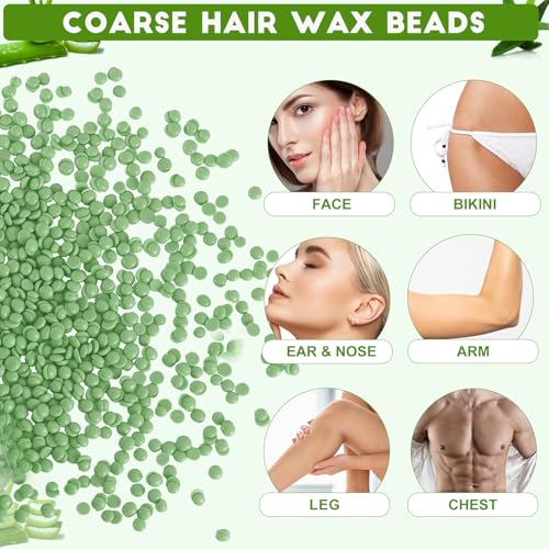 Image of PURPLESKY Wax, 1.5lbs Coarse Hard Wax for Hair Removal, Green Brazilian Waxing for Body and Face, Suitable for Leg, Chest, Back with Wax Sticks
