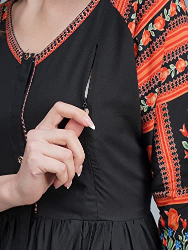 Image of Savita's Ethnic Women's Rayon Anarkali Maternity Feeding Kurti with Zippers (SE13)