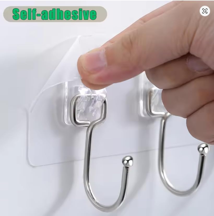 Image of 6 PCS Wall Hook for Hanging Heavy Duty Hooks for Wall No Drill Sticker Hooks Self Adhesive Magic Sticker for Bathroom Kitchen Home Office Towels Racks Shelves Bags and Coats (6 Piece)