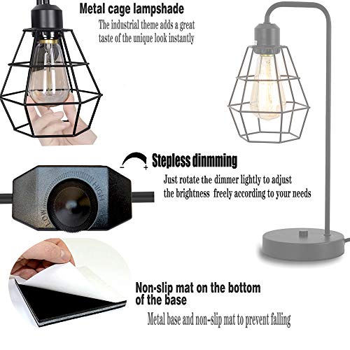 Industrial Table Lamp ,Black Vintage Edison Desk Light?Farmhouse Desk Lamps, Metal Shade Cage Desk Lamp For Nightstand, Bedside, Office,Bedroom,Living Room #TOP2
