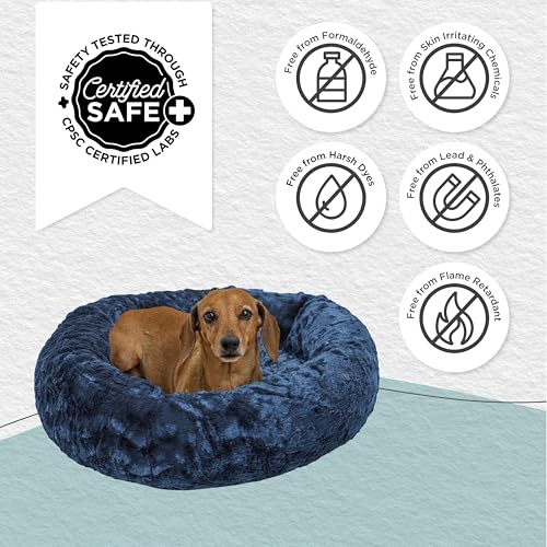 Image of Best Friends by Sheri The Original Calming Donut Dog Bed for Small Dogs up to 25 lbs, Lux Faux Fur, Navy Blue, 23 inch x 23 inch