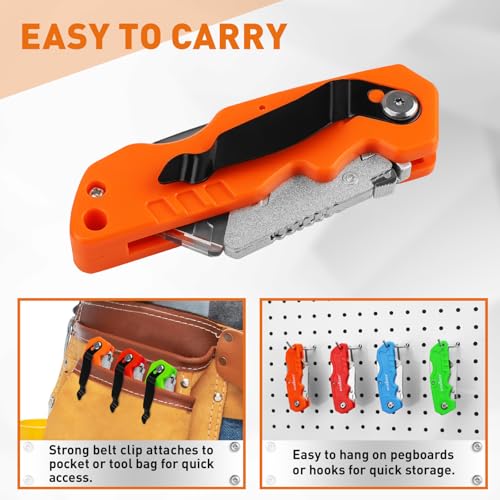 Image of HORUSDY 20-Pack Folding Utility Knife Set, Heavy-Duty Box Cutters with 100 Extra Razor Blades, Quick-Change Foldable Knives for Drywall, Carpet, Boxes, Color-Coded Handles for Jobsite & Home Use