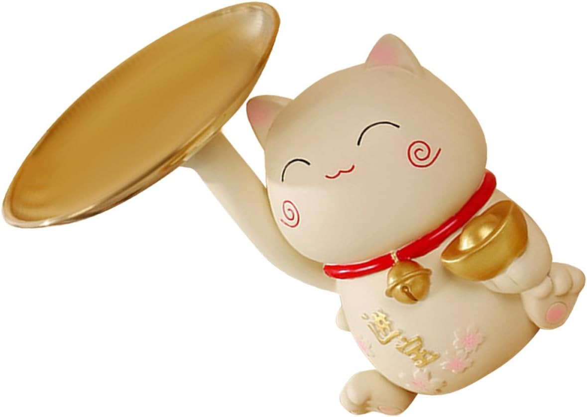 Multi-Function Resin Cat Figurine Tray with Key Storage Plate Decorative Fruit and Jewelry Serving Plate for Home Entryway and Living Room Organization