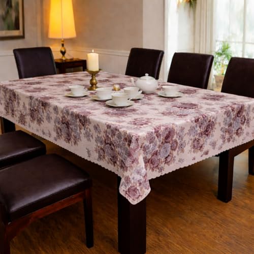 Image of Dakshya Industries PVC Waterproof Table Cover 6 Seater 54x78 Inch - Washable Oil & Stain Resistant Dining Table Cover (Purple)