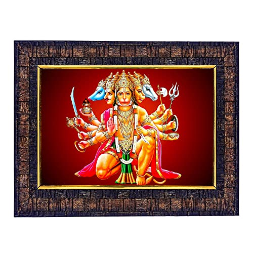 Image of Hawai Panchmukhi Hanuman Bajrang Bali Photo Frame, Size -8.5x7inch | Engineered Wood Wall Hanging Home Decor Religious Photo Frame | SFDI273BLKFRM