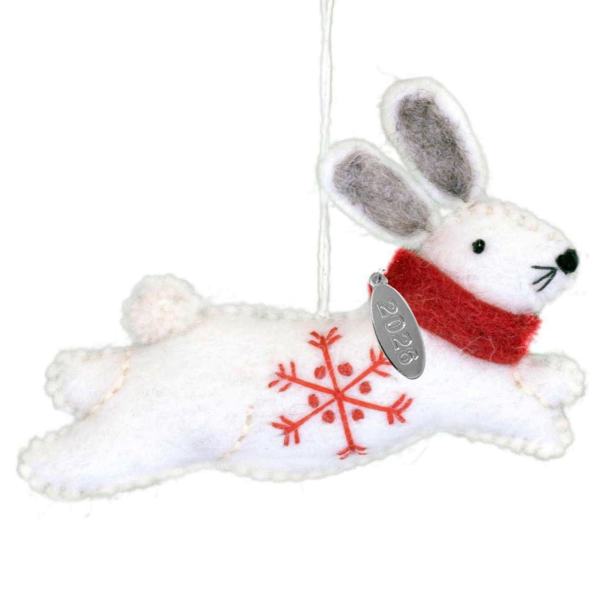 Lucky Rabbit, Bunny Christmas Ornament, Felt Bunny Ornament 2026 - Cute Fair Trade, Hand Felted Made in Nepal - Comes in a Gift Bag so It's Ready for
