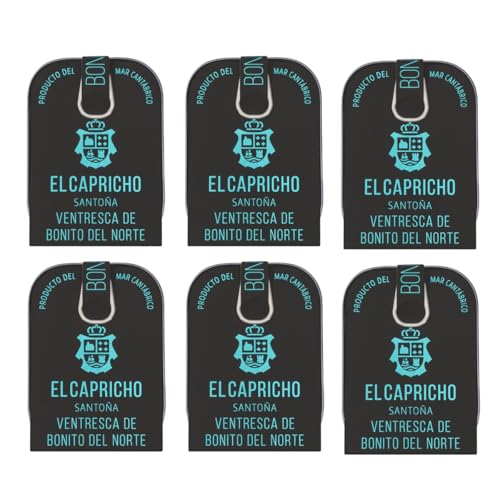 EL CAPRICHO, Santoña, Ventresca de Bonito del Norte en Aceite de Girasol, Peso: 110 g Neto, 80 g Escurrido (Pack de 6)