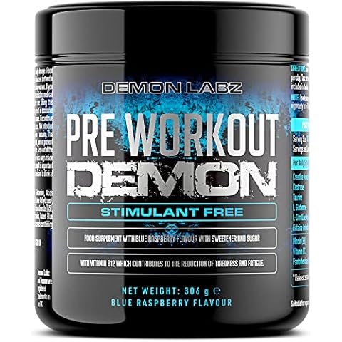 Pre Workout Demon Stim Free(Blue Raspberry Flavour) - Hardcore Caffeine Free pre-Workout Supplement with Creatine, Glutamine and Taurine (306g) Cover