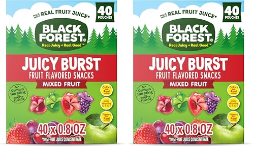 Black Forest Juicy Burst Fruit Snacks, Mixed Fruit Flavors, 0.8 Ounce Pouches (40 Count) (Pack of 2)