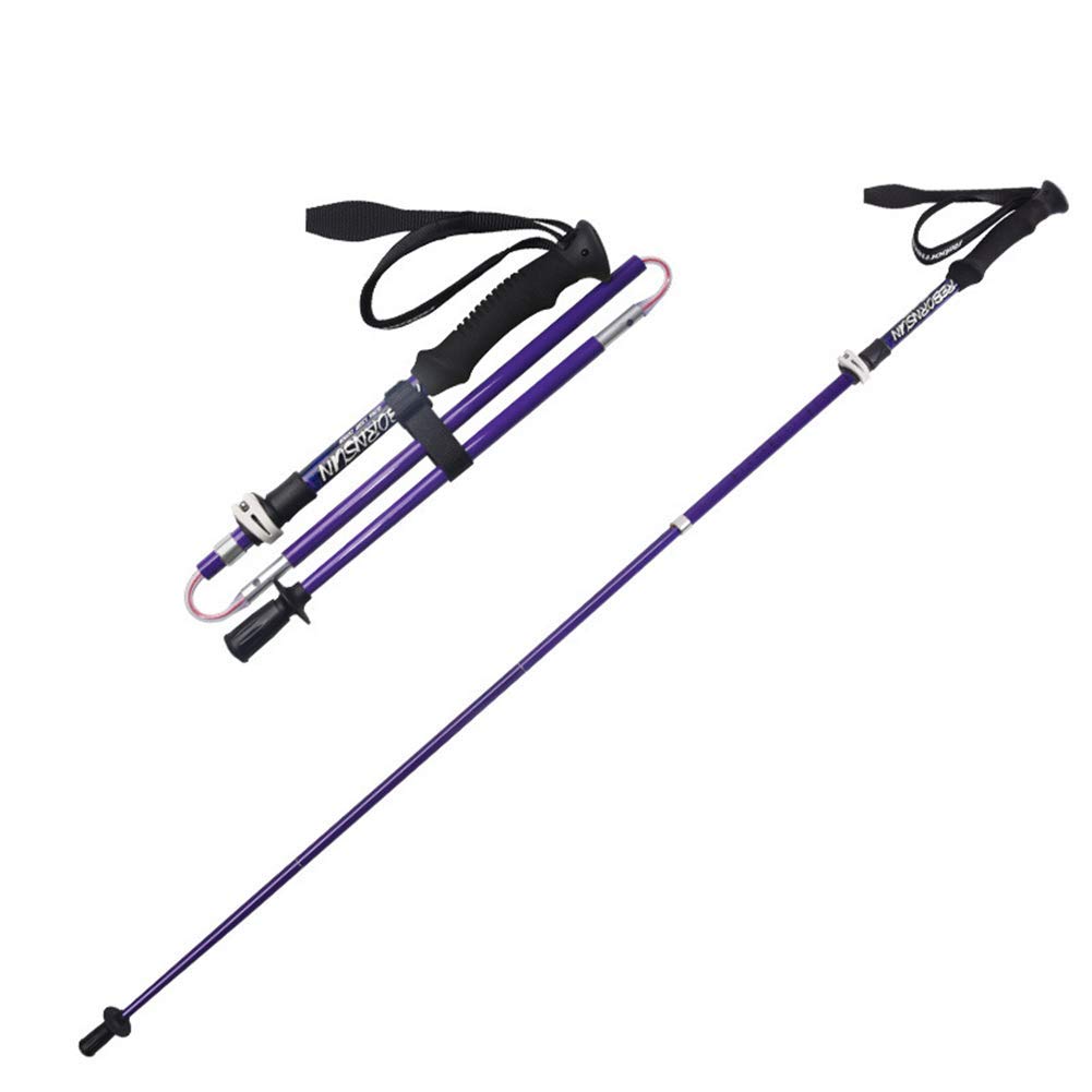 Bastones de senderismo de fibra de carbono ultraligeros telescópicos para correr, bastones plegables y ligeros para hombres y mujeres, amarillo, amarillo, nombre del color: azul oscuro (color: morado)
