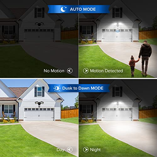 sansi eco series 18w 1800lm led motion sensor outdoor lights energy saving security light 200w equiv 5000k dusk to dawn flood light 50000 hours lifespan ip65 waterproof for yard doorway black
