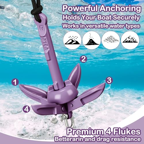 Image of Lounsweer 2 Pack 1.5 /3.5 lb Marine Kayak Anchor Kit Folding Grapnel Anchor Kit Boat Kayak Fishing Accessories for Small Boats Kayaks Canoe Paddle Boards