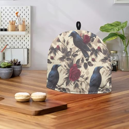 Image of Gothic Crow Tea Cozy for Teapot Insulated Reusable Kettle Cover Breakfast Warmer Rose Tea Pot Cozy for Keeping Warm Thick Teapot Dust Protector