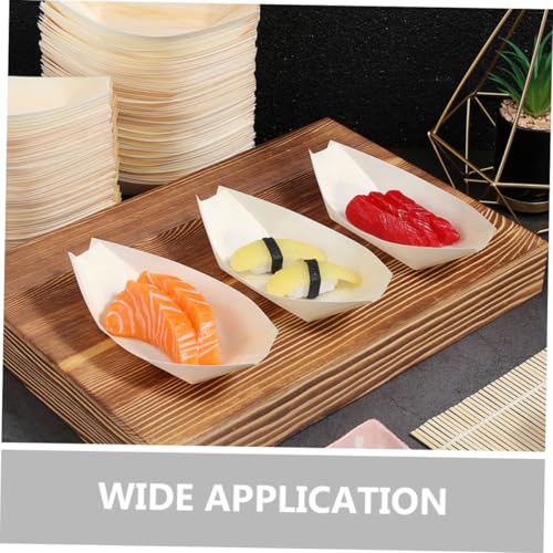 Platos desechables en forma de barco de madera para sushi miniatura 6